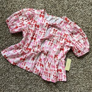 Peach Pink and Red Bow Patterned Top